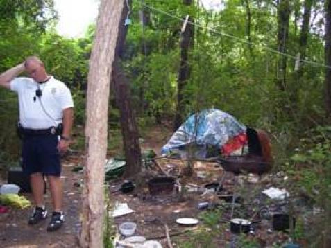 Homeless encampment in woods